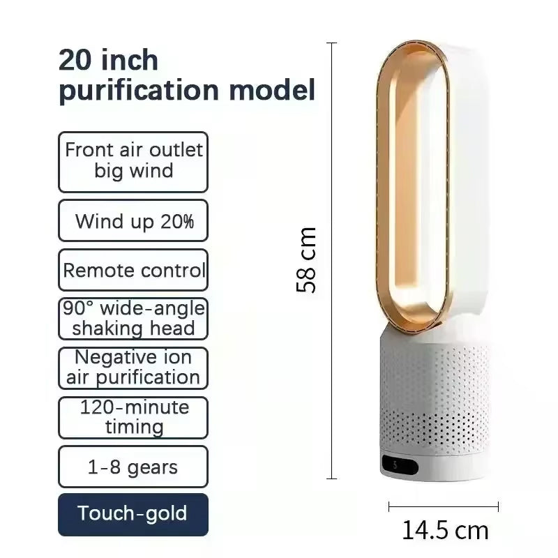 GearPeak Bladeless Tower Fan with Air Purifier – Ultra-Quiet Floor Fan for Bedroom & Office