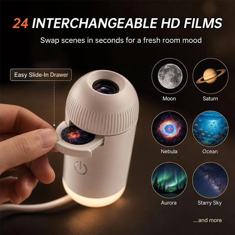 GearPeak 5D Holographic Galaxy Projector – Smart LED Night Light with 24 Film Discs for Bedroom & Party
