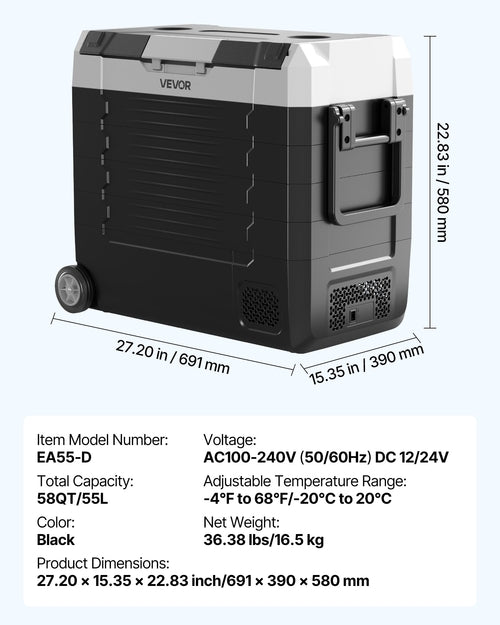 GearPeak Portable Car Refrigerator – 12V/24V DC & 240V AC Compressor Cooler, -20°C Cooling